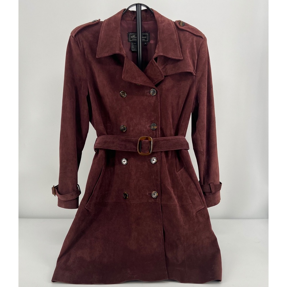 Terry Lewis Trench Coat Suede Leather Burgundy M Dark Academia Vintage Jacket